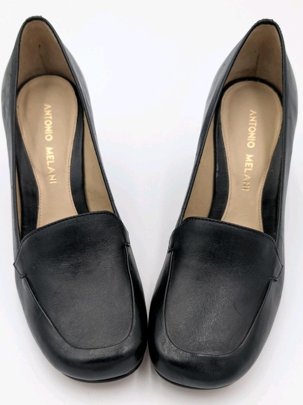 ANTONIO MELANI Black Leather Low Heel Loafers